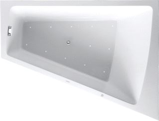 DURAVIT PAIOVA WHIRLPOOL 1800X1400 MM WIT AIR-SYSTEEM HOEK RECHTS AANGEVORMD ACRYL PANEEL ACRYL TRAPEZIUMVORMIG MET 1 SCHUINE ZIJDE MET AFVOER-OVERLOOPGARNITUUR