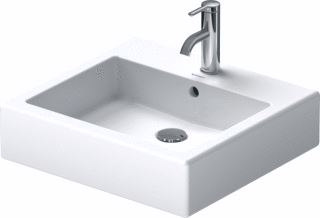 DURAVIT VERO OPZETWASTAFEL 500 MM WIT HOOGGLANS KRAANVLAK MET 1 KRAANGAT OVERLOOP GESLEPEN