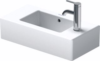 DURAVIT VERO FONTEINTJE 500 MM WIT HOOGGLANS KRAANVLAK MET 1 KRAANGAT OVERLOOP WONDERGLISS 