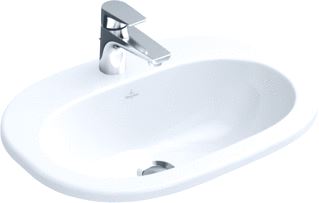 VILLEROY & BOCH O.NOVO INBOUWWASTAFEL OVAAL 3-GATS KRAANGAT MIDDEL GEEN OVERLOOP 405 X 560MM (DXB) WIT ALPINE KERAMIEKPLUS