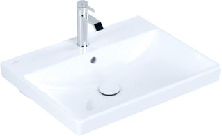 VILLEROY & BOCH AVENTO WASTAFEL 3-GATS ARMATUUR MIDDEL KRAANGAT DOORG. OVERLOOP 600 X 470MM (BXD) APLINE WIT KERAMIEKPLUS 