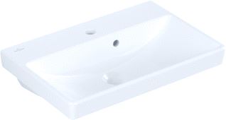 VILLEROY & BOCH AVENTO WASTAFEL COMPACT HOEKIG GESCHIKT VOOR 1-GAT ARMATUUR KRAANGAT DOORGESTOKEN EN OVERLOOP 550X370MM WIT ALPIN 