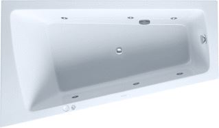 DURAVIT PAIOVA WHIRLPOOL 1700X1000 MM WIT JET-SYSTEEM HOEK LINKS AANGEVORMD ACRYL PANEEL ACRYL TRAPEZIUMVORMIG MET 1 SCHUINE ZIJDE MET AFVOER-OVERLOOPGARNITUUR