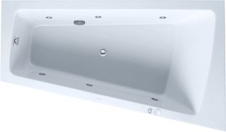 DURAVIT PAIOVA WHIRLPOOL 1700X1000 MM WIT JET-SYSTEEM HOEK RECHTS AANGEVORMD ACRYL PANEEL ACRYL TRAPEZIUMVORMIG MET 1 SCHUINE ZIJDE MET AFVOER-OVERLOOPGARNITUUR