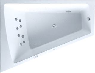 DURAVIT PAIOVA WHIRLPOOL 1800X1400 MM WIT JET-SYSTEEM HOEK LINKS AANGEVORMD ACRYL PANEEL ACRYL TRAPEZIUMVORMIG MET 1 SCHUINE ZIJDE MET AFVOER-OVERLOOPGARNITUUR