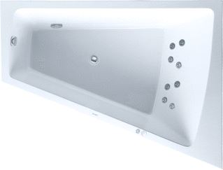 DURAVIT PAIOVA WHIRLPOOL 1800X1400 MM WIT JET-SYSTEEM HOEK RECHTS AANGEVORMD ACRYL PANEEL ACRYL TRAPEZIUMVORMIG MET 1 SCHUINE ZIJDE MET AFVOER-OVERLOOPGARNITUUR 