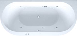 DURAVIT DARLING NEW WHIRLPOOL 1900X900 MM WIT JET-SYSTEEM VOORWANDVERSIE ACRYL OMMANTELING ACRYL HALFROND MET 2 SCHUINE ZIJDEN MET AFVOER-OVERLOOPGARNITUUR 