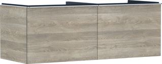 HANSGROHE XELU Q MEUBEL NATURAL OAK 1360/550 MET 2 LADES CONSOLES MET COUNTERTOP INBOUW WASTAFEL GESLEPEN 