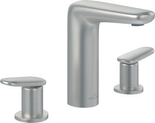 VILLEROY & BOCH ANTAO DRIEGATS WASTAFELKRAAN MET PUSH-OPEN AFVOERGARNITUUR BRUSHED NICKEL MATT 