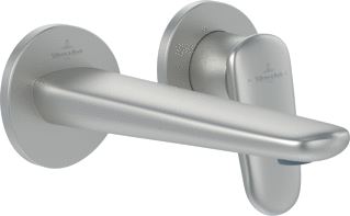 VILLEROY & BOCH ANTAO 2-GATS EENGREEPS WANDMENGKRAAN ZONDER PUSH-OPEN AFVOERGARNITUUR BRUSHED NICKEL MATT 