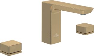 VILLEROY & BOCH SUBWAY 3.0 DRIEGATS WASTAFELKRAAN ZONDER PUSH-OPEN AFVOERGARNITUUR BRUSHED GOLD