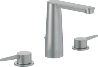 VILLEROY & BOCH CONUM DRIEGATS WASTAFELKRAAN MET TREKSTANG-AFVOERGARNITUUR BRUSHED NICKEL MATT 