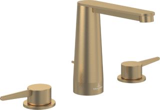 VILLEROY & BOCH CONUM DRIEGATS WASTAFELKRAAN MET TREKSTANG-AFVOERGARNITUUR BRUSHED GOLD 