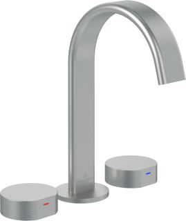 VILLEROY & BOCH DAWN DRIEGATS WASTAFELKRAAN ZONDER PUSH-OPEN AFVOERGARNITUUR BRUSHED NICKEL MATT 