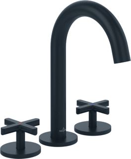 VILLEROY & BOCH LOOP & FRIENDS THREE-HOLE BASIN MIXER WITHOUT WASTE MATT BLACK 