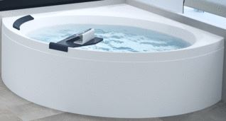 NOVELLINI BAD DIVINA C WHIRLPOOL 140X140 WIT GLANS OVERLOOP EN KRAAN OP BADRAND MET PANEEL PECE