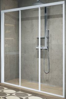 NOVELLINI LUNES 2.0 3P DOUCHEDEUR RECHTHOEKIG IN NIS SCHUIFDEUR HXB 1950X1140MM PROFIEL MAT CHROOM 4MM GLAS HELDER