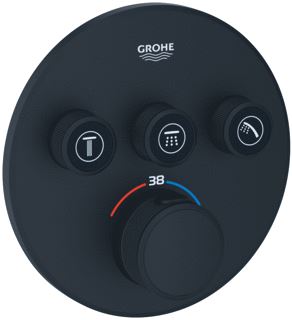 GROHE GROHTHERM SMARTCONTROL OPBOUWDEEL T MET OMSTEL (3X) ROND ZONDER INBOUWDEEL KLEUR PHANTOM BLACK 