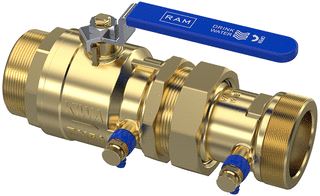 RAMINEX TERUGSTROOMBEVEILIGING TBE-EA / 2 3/8 BUI.DR. X 2 3/8 BUI.DR. / DN50 / PN10 / CONTROLEERBARE KEERKLEP KLASSE EA MET KOGELAFSLUITER EN AFTAPPER / RVS HENDEL MET ''DRINKWATER'' LOGO/OPSCHRIFT / KIWA