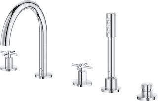 GROHE ATRIO NEW CLASSIC AFBOUWDEEL 5-GATS BADRANDCOMBINATIE MET OMSTEL MET HANDDOUCHE MET KRUISGREPEN MET DOUCHESLANG 200CM MET KRUISGREPEN CHROOM 