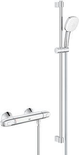 GROHE GROHTHERM 1000 NEW COMFORTSET MET DOUCHEKRAAN THERMOSTATISCH MET KOPPELINGEN HOH=15CM MET GLIJSTANG 90CM EN HANDDOUCHE MET 2 STRAALSOORTEN CHROOM 