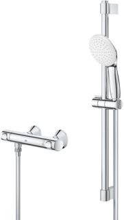 GROHE GROHTHERM 500 COMFORTSET MET DOUCHEKRAAN THERMOSTATISCH MET KOPPELINGEN HOH=15CM MET GLIJSTANG 60CM EN HANDDOUCHE MET 1 STRAALSOORT CHROOM 