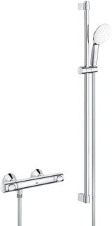 GROHE GROHTHERM 500 COMFORTSET MET DOUCHEKRAAN THERMOSTATISCH MET KOPPELINGEN HOH=15CM MET GLIJSTANG 90CM EN HANDDOUCHE MET 1 STRAALSOORT CHROOM 