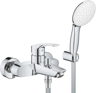 GROHE EUROSMART BADKRAAN MET OMSTEL MET KOPPELINGEN MET HANDDOUCHE MET 1 STRAALSOORT HOH=15CM MET HANDDOUCHEHOUDER EN DOUCHESLANG 150CM CHROOM 