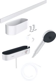 HANSGROHE WALLSTORIS BUNDLE HANDDOUCHE 105 3JET ECOSMART ACTIVATION THERMOSTAAT GLIJSTAN MAT WIT 