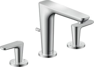 AXOR CITTERIO C 3-GATS WASTAFELKRAAN 125 MET POPUP TREKWASTE EN CUBIC CUT BRUSHED NICKEL 