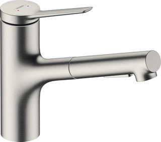 HANSGROHE ZESIS M33 EENGREEPS KEUKENMENGKRAAN 150 2J UITTREKBARE VUISTDOUCHE STAINLESS STEEL OPTIC 