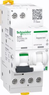 SCHNEIDER ELECTRIC ACTIVE VLAMBOOGBEVEILIGING RCBO ACTI9 ICV40N VIGIARC 1P+N 6A C CURVE 30MA TYPE A-SI 6000A