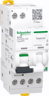 SCHNEIDER ELECTRIC ACTIVE VLAMBOOGBEVEILIGING RCBO ACTI9 ICV40N VIGIARC 1P+N 40A C CURVE 30MA TYPE A-SI 6000A