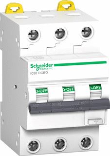 SCHNEIDER ELECTRIC RESIDUAL CURRENT BREAKER WITH OVERCURRENT PROTECTION (RCBO) ACTI9 IC60 3P 10A C CURVE 6000A/6KA A TYPE 30MA