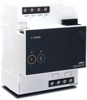 NIKO HOME CONTROL DALI-2-ADRESSEERBARE MODULE 2 KANALEN 4-MOD DIN-RAIL IP20 ZWART/WIT TYPE: 