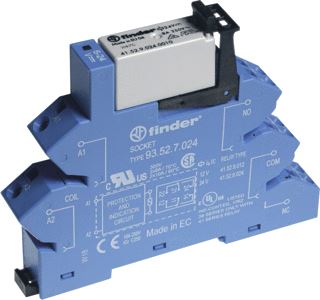 FINDER SCHAKELRELAIS 8A 24V AC 24V DC 2 CO GEPOLARISEERD MONOSTABIEL MET SOKKEL LED IP20