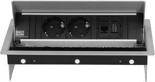 BACHMANN BUREAU AANSLUITUNIT CONI 2X 230V RA + 1X CAT6U B/B + 1X HDMI B/B 0,2M GST O.G. ZILVERGRIJS 