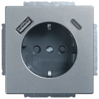 ABB BUSCH JAEGER WCD RA KV + 1XUSB-A + 1XUSB-C VOEDING PURE-RVS 