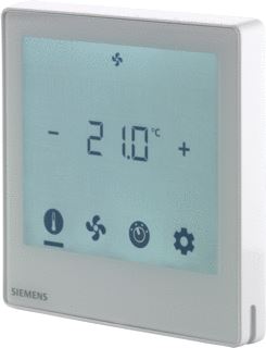 SIEMENS TOUCH SCREEN RUIMTETHERMOSTAAT MET KNX COMMUNICATIE VOOR 2-/4-PIJPS FAN COIL UNIVERSELE APPLICATIES OF WARMTEPOMP OF EENTRAPS COMPRESSOR DX KOELING 