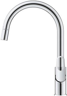 GROHE START FLOW 1-GATS KEUKENKRAAN MET HOGE DRAAIBARE UITTREKBARE UITLOOP VOORSPRONG 21.5CM MET OPEN GREEP CHROOM 