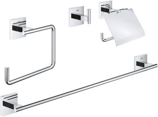 GROHE START CUBE ACCESSOIRESET 4-IN-1 INCL. CLOSETROLHOUDER MET KLEP EN HANDDOEKHAAK MET HANDDOEKRING EN HANDDOEKHOUDER 60CM CHROOM 