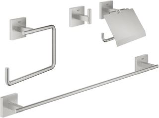 GROHE START CUBE ACCESSOIRESET 4-IN-1 INCL. CLOSETROLHOUDER MET KLEP EN HANDDOEKHAAK MET HANDDOEKRING EN HANDDOEKHOUDER 60CM SUPERSTEEL 