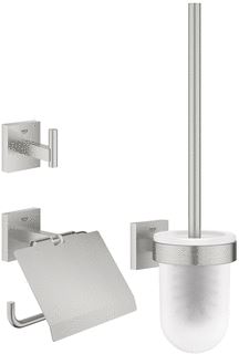 GROHE START CUBE ACCESSOIRESSET 3-IN-1 INCL. CLOSETROLHOUDER MET KLEP EN HANDDOEKHAAK MET CLOSETBORSTELGARNITUUR MET GLAZEN INZET SUPERSTEEL 