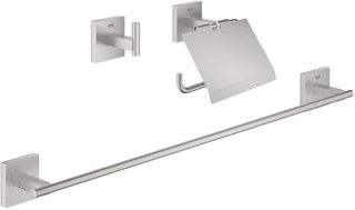 GROHE START CUBE ACCESSOIRESSET 3-IN-1 INCL. CLOSETROLHOUDER MET KLEP EN HANDDOEKHAAK MET HANDDOEKHOUDER 60CM SUPERSTEEL 