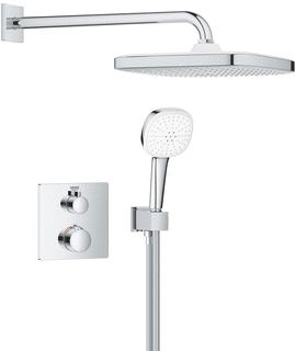 GROHE RAPIDO PERFECT SHOWER SET MET TEMPESTA 250 CUBE HOOFDDOUCHE VIERKANT HANDDOUCHE M.2 STRAALSOORTEN CHROOM 