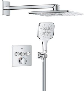 GROHE RAPIDO PERFECT SHOWER SET MET RAINSHOWER SMARTACTIVE 310 CUBE HOOFDDOUCHE VIERKANT HANDDOUCHE M.3 STRAALSOORTEN CHROOM 