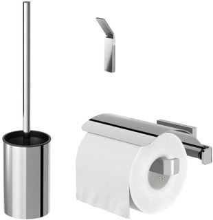 GEESA CRAFT TOILETACCESSOIRESET TOILETBORSTEL MET HOUDER TOILETROLHOUDER MET KLEP HANDDOEKHAAK RVS GEPOLIJST