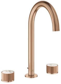 GROHE ATRIO PRIVATE COLLECTION 3-GATS WASTAFELKRAAN L-SIZE MET GEKARTELDE KNOPGREPEN SPRONG 16.6CM MET TREKWASTE BRUSHED WARM SUNSET 