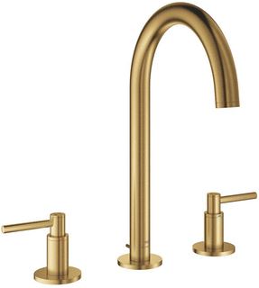 GROHE ATRIO 3-GATS WASTAFELKRAAN M-SIZE MET WASTE MET HENDELGREPEN VOORSPRONG 16.6CM BRUSHED COOL SUNRISE 