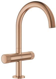 GROHE ATRIO PRIVATE COLLECTION 1-GATS WASTAFELKRAAN L-SIZE MET GEKARTELDE KNOPGREPEN SPRONG 16.6CM MET GLADDE BODY BRUSHED WARM SUNSET 